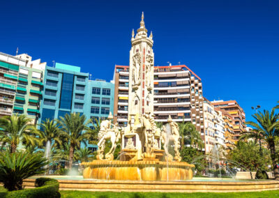 La Fuente de Levante Fountain on Luceros Square in Alicante, Spain